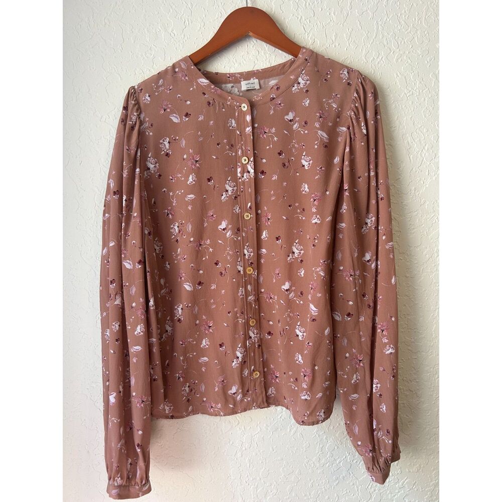 Aritzia Wilfred 100% Silk Floral Button Front Blouse Dusty Rose Size L